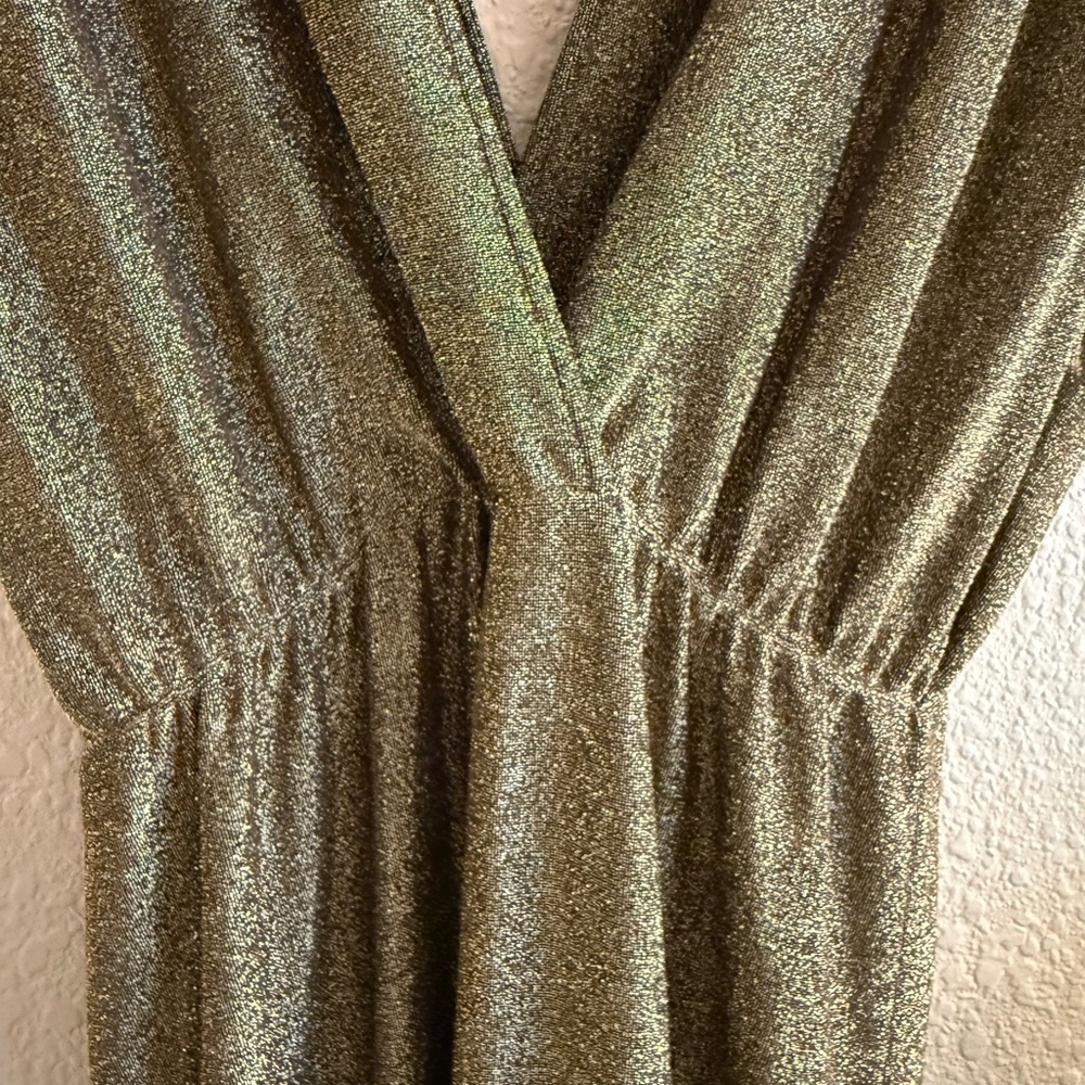 Fraiche by J Drapey Metallic Bronze V-Neck Women’s Evening Dress - Picture 6 of 9